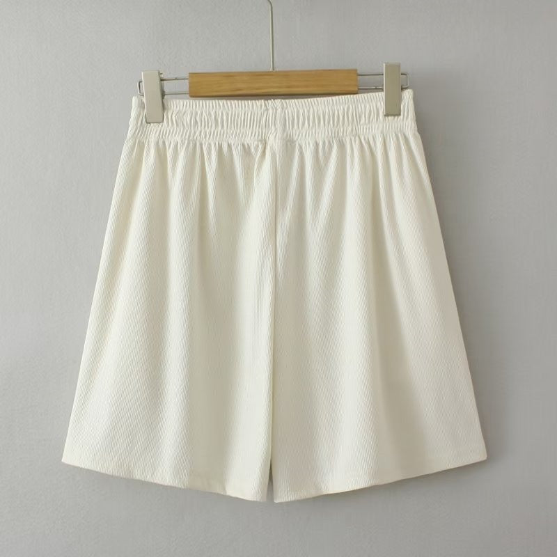 Weiße Damen-Shorts, elastischer Bund, Sommermode, bequem, lässig, Baumwolle.
