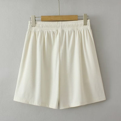 Weiße Damen-Shorts, elastischer Bund, Sommermode, bequem, lässig, Baumwolle.