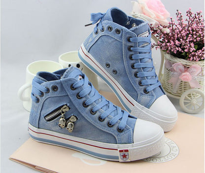 Trendiga Höga Denim Dam Sneakers – Selina