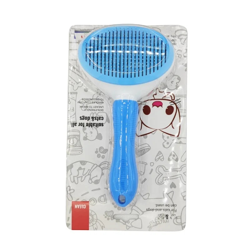 Blauer Haustier-Fellpflegekamm, ergonomischer Griff, ideal für Hunde und Katzenpflege.