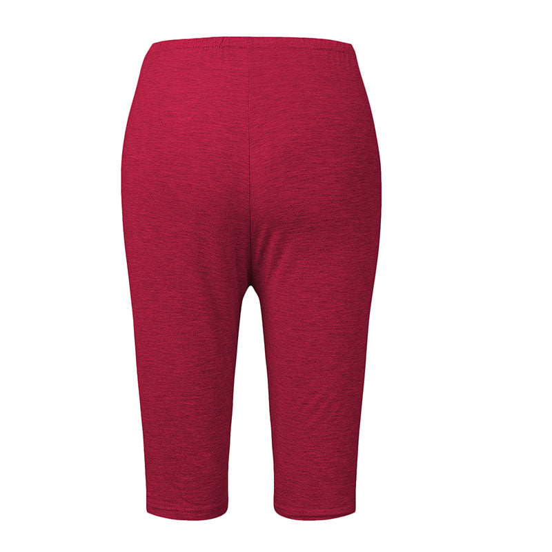 Rote Damen-Radlerhose, knielang, elastisch, bequem, Sportbekleidung, Freizeitmode.
