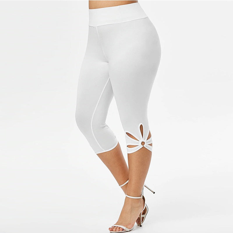 Weiße Capri-Leggings mit Cut-Out-Design, Damenmode, elastisch, bequem, Sommerkleidung.