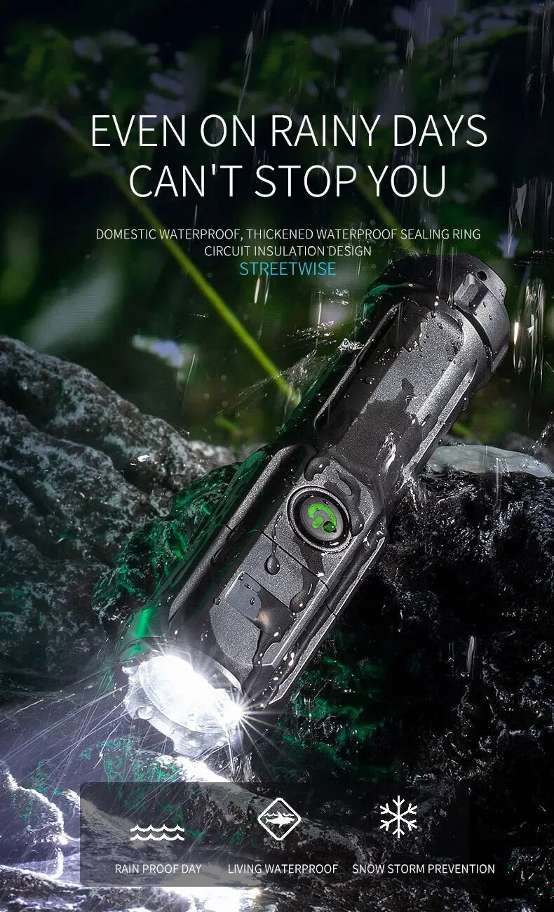 Wasserdichte Taschenlampe, schwarz, robust, LED, Outdoor, Regenwetter, langlebig, Streetwise.