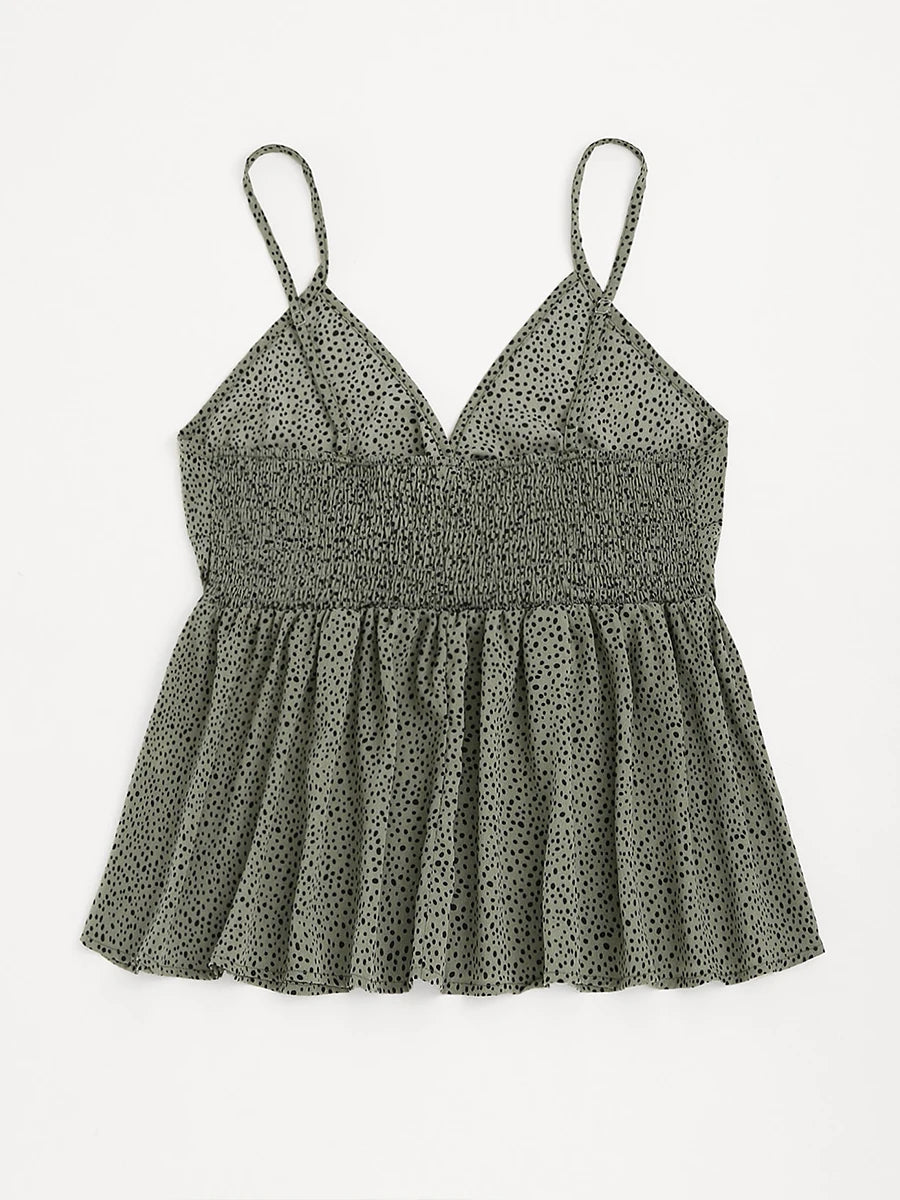 Grünes gepunktetes Trägertop aus Baumwolle, Damenmode, Sommerkleidung, ärmelloses Oberteil.