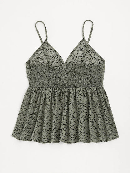 Grünes gepunktetes Trägertop aus Baumwolle, Damenmode, Sommerkleidung, ärmelloses Oberteil.