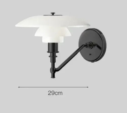 Schwarze Wandleuchte mit weißem Glasschirm, 29 cm, modernes Design, Innenbeleuchtung.
