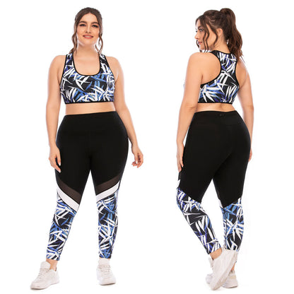 Damen Sportbekleidung Set, blau-schwarz, Leggings und Top, Fitness, Plus Size, bequem.