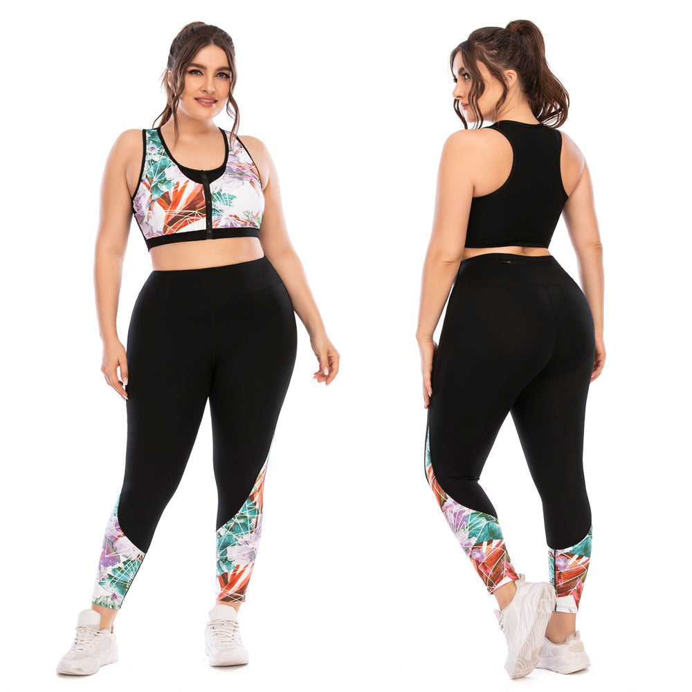 Damen Sportbekleidung Set, bunter Print, Fitness Leggings und Top, Plus Size, bequem, modisch.
