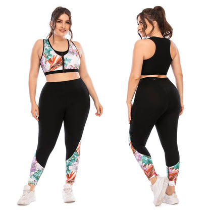 Damen Sportbekleidung Set, bunter Print, Fitness Leggings und Top, Plus Size, bequem, modisch.