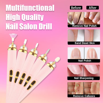 Multifunktionaler Nagelstudio-Bohrer, rosa, elektrisch, für Maniküre und Pediküre, hochwertig.