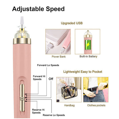 Rosa elektrischer Nagelfräser, USB-aufladbar, tragbar, einstellbare Geschwindigkeit.