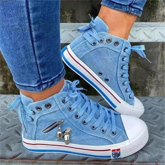 Trendiga Höga Denim Dam Sneakers – Selina