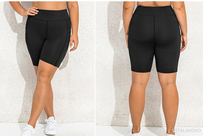 Damen-Shorts in Schwarz, Plus-Size, elastisch, ideal für Sport und Freizeit.