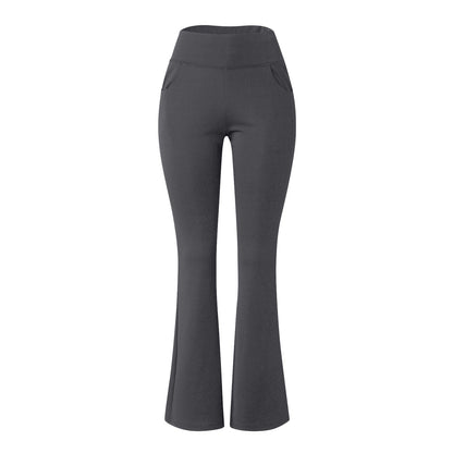 Graue Damen-Schlaghose, hohe Taille, elastisch, bequem, modisch, Freizeitkleidung.