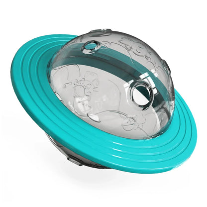 Transparente Hundespielzeugkugel mit türkisfarbenem Ring, interaktiv, langlebig, für Haustiere.