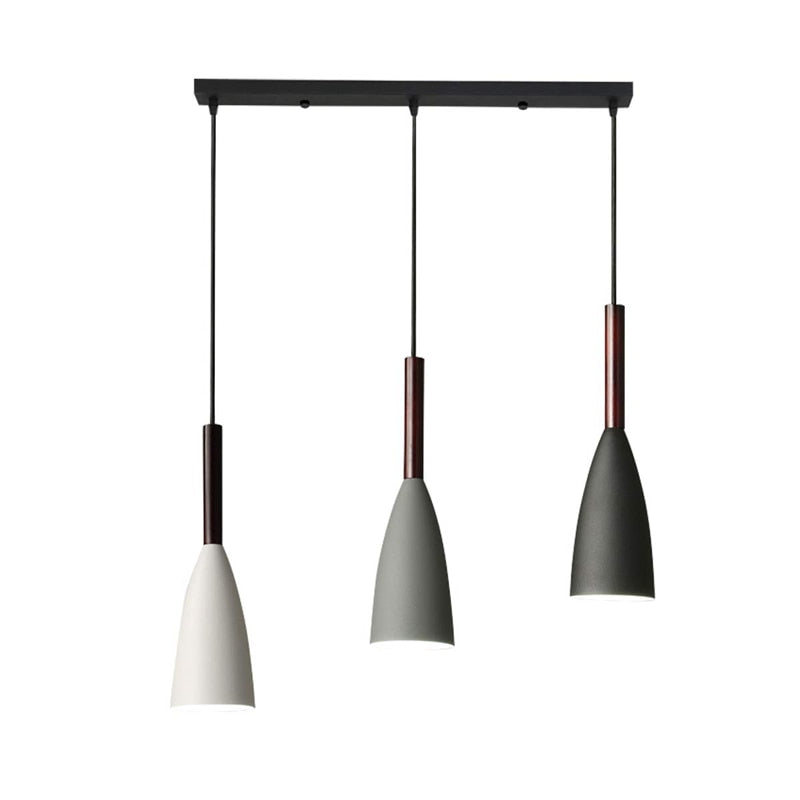 Moderne dreiflammige Pendelleuchte, schwarz-weiß, Metall, minimalistisch, Esszimmerbeleuchtung.