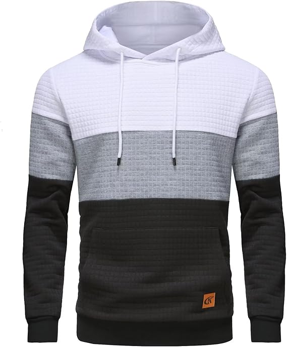 Herren Kapuzenpullover, dreifarbig, weiß-grau-schwarz, Baumwolle, modisch, bequem.