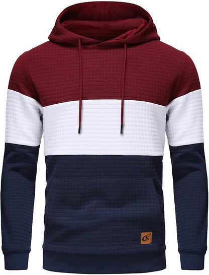 Herren Kapuzenpullover, rot-weiß-blau, gestreift, Baumwolle, modisch, bequem, Freizeitkleidung.