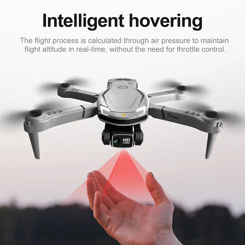 Graue Drohne mit HD-Kamera, intelligente Schwebefunktion, Handsteuerung, Outdoor-Technologie.