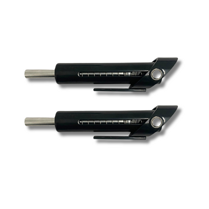 Zwei schwarze Fitnessgeräte-Pins aus Metall, verstellbar, für Krafttraining.
