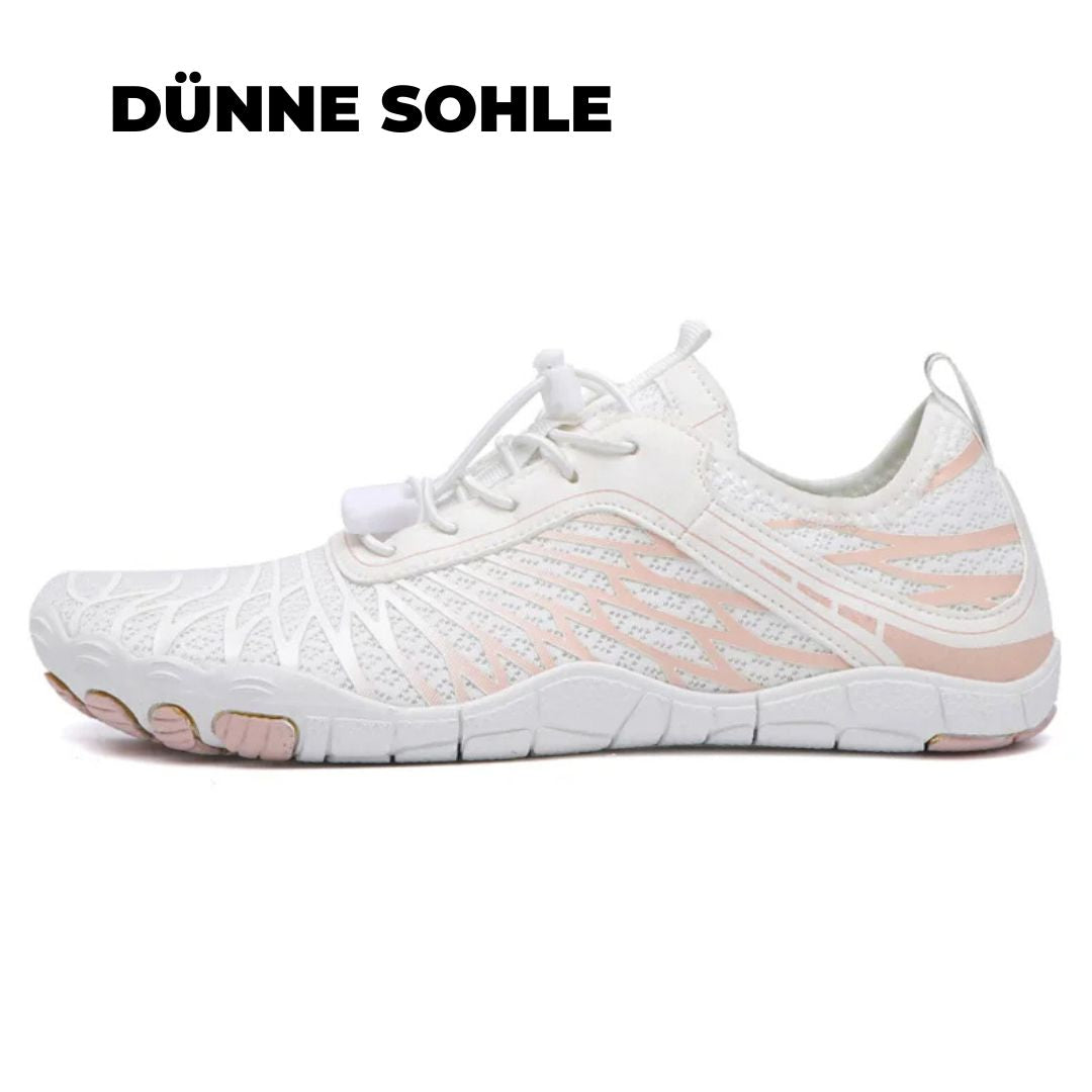 Weiße Barfußschuhe mit dünner Sohle, atmungsaktiv, leicht, ideal für Fitness und Outdoor.