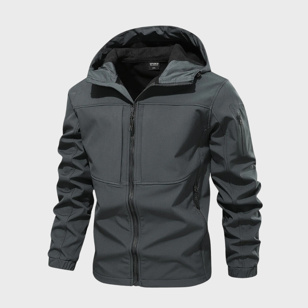 Dunkelblaue Herren-Kapuzenjacke, wasserabweisend, atmungsaktiv, Freizeitmode.