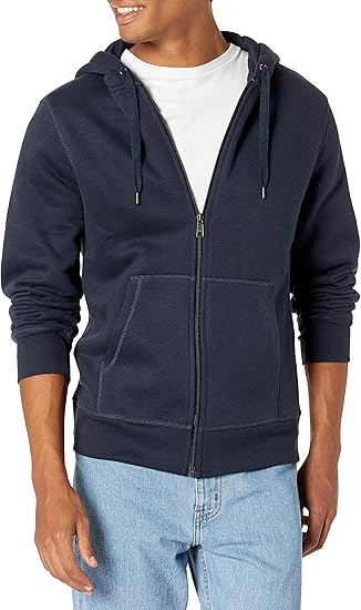 Dunkelblauer Kapuzenpullover mit Reißverschluss, Herrenmode, Baumwolle, Freizeitkleidung
