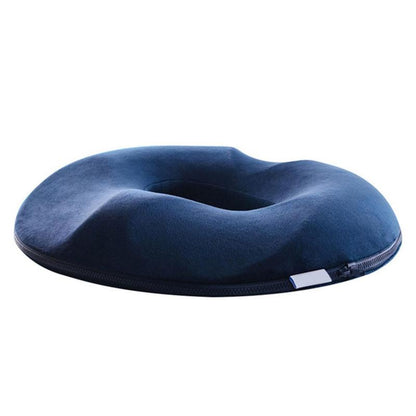 Dunkelblaues orthopädisches Sitzkissen, rund, Memory-Schaum, ergonomisch, für Bürostuhl.