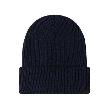 Dunkelblaue Strickmütze aus Wolle, Unisex, warm, modisch, Winteraccessoire, hochwertig.