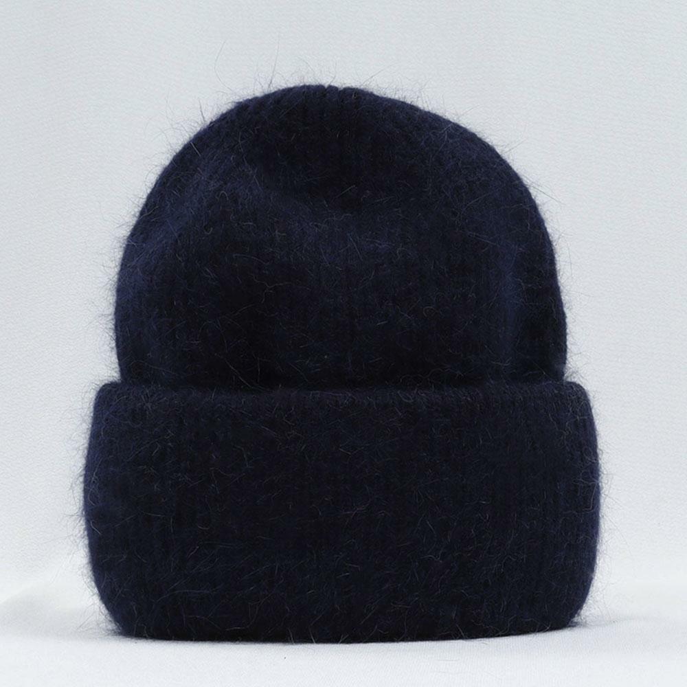 Dunkelblaue Strickmütze aus Wolle, warm, modisch, Winteraccessoire, Unisex-Design.