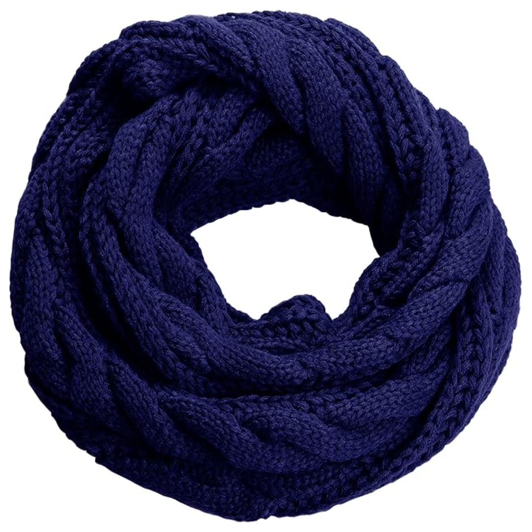 Dunkelblauer Strickschal, geflochten, warm, Winteraccessoire, modisch, unisex.
