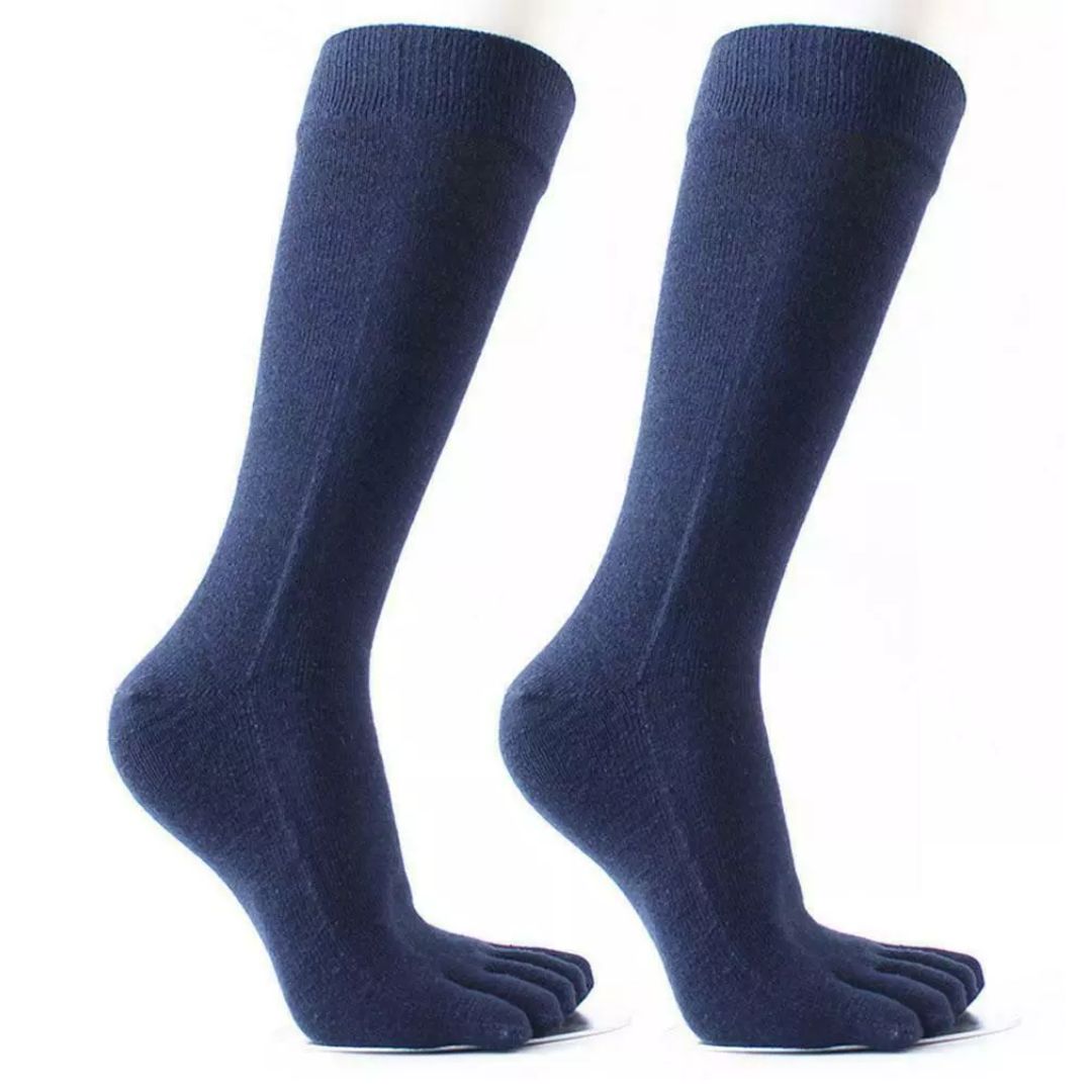 Dunkelblaue Zehensocken aus Baumwolle, knielang, atmungsaktiv, für Damen und Herren.