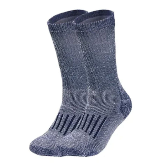 Blaue Thermosocken aus Wolle, warm, atmungsaktiv, ideal für Outdoor-Aktivitäten.