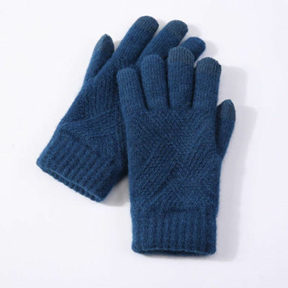 Dunkelblaue Strickhandschuhe aus Wolle, warm und stilvoll, ideal für Winterkleidung.