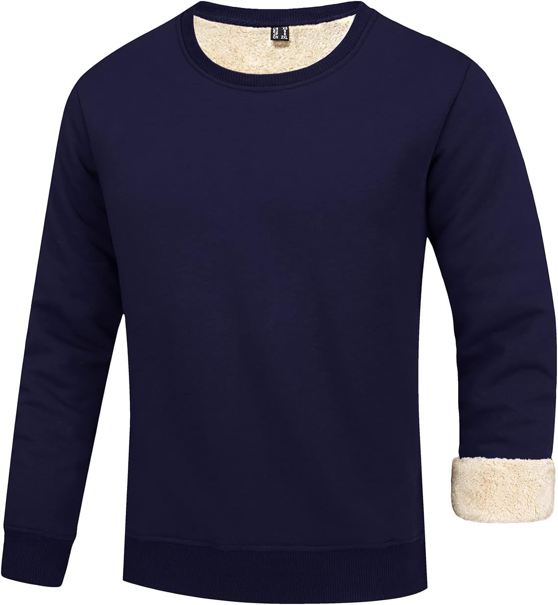 Dunkelblauer Herrenpullover mit Fleecefutter, langärmelig, warm, modisch, Winterkleidung.