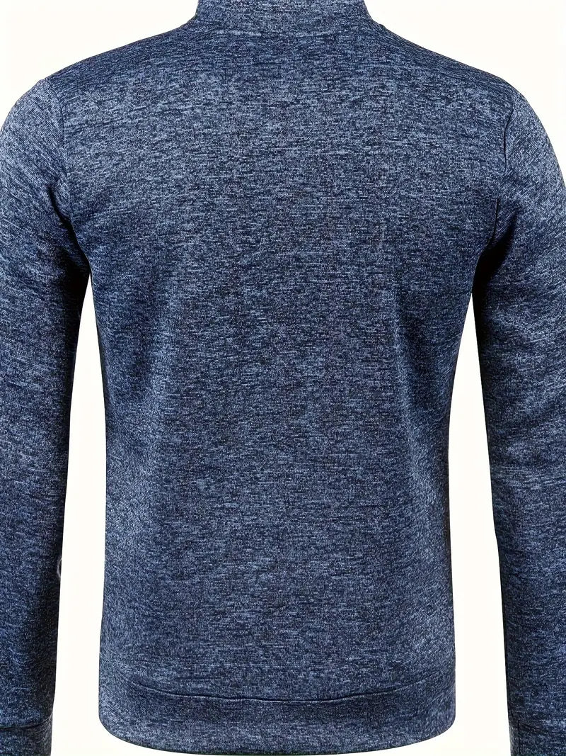 Dunkelblauer Herrenpullover aus Baumwolle, Rückansicht, Langarm, modisch, bequem.