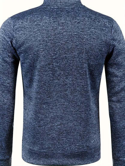 Dunkelblauer Herrenpullover aus Baumwolle, Rückansicht, Langarm, modisch, bequem.