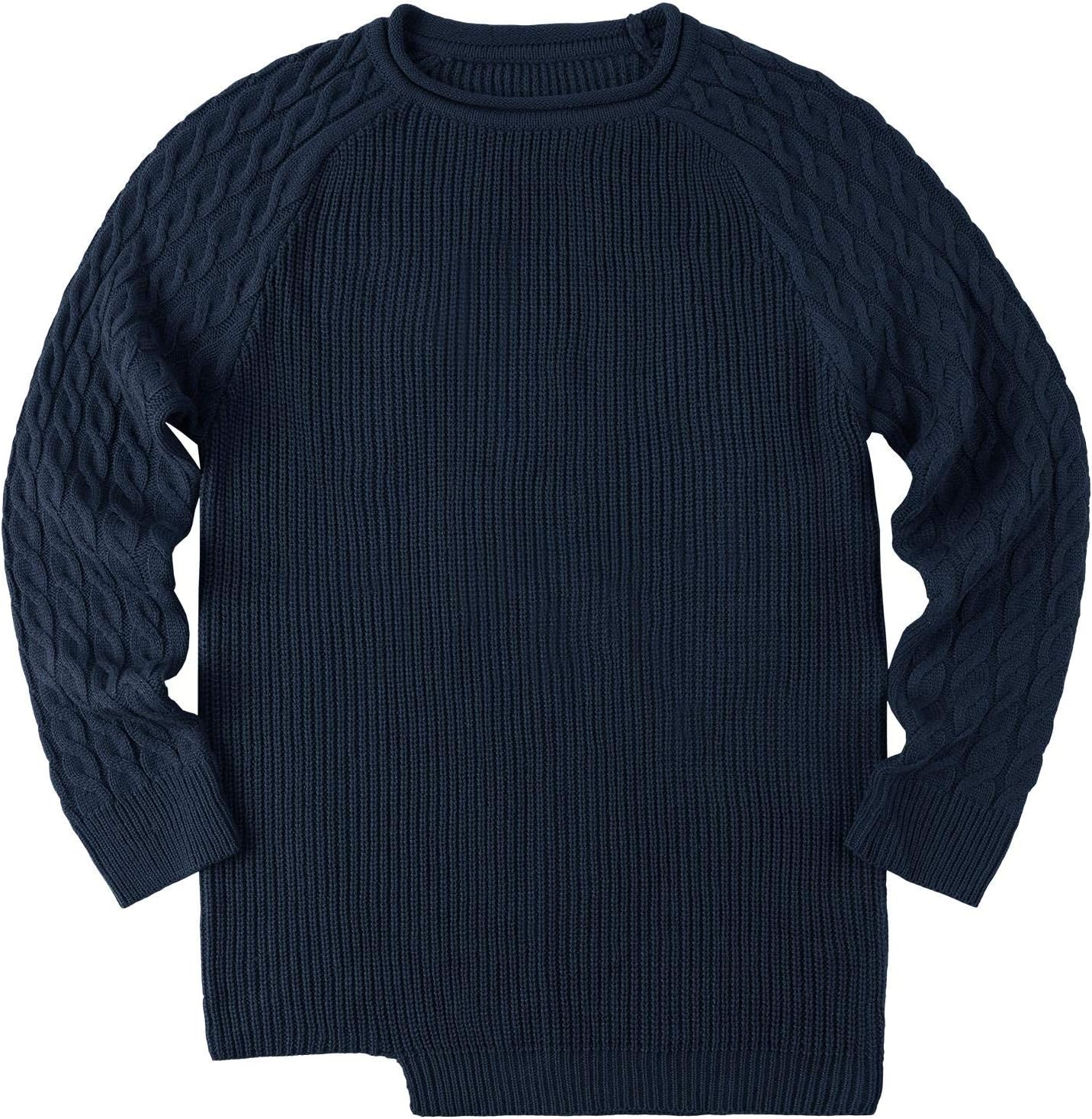 Dunkelblauer Strickpullover aus Baumwolle, Zopfmuster, langärmelig, Herrenmode, Winterkleidung.
