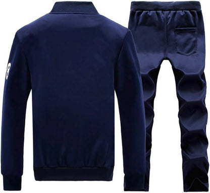Dunkelblauer Herren-Trainingsanzug, Jacke und Hose, Sportbekleidung, bequem, modisch.
