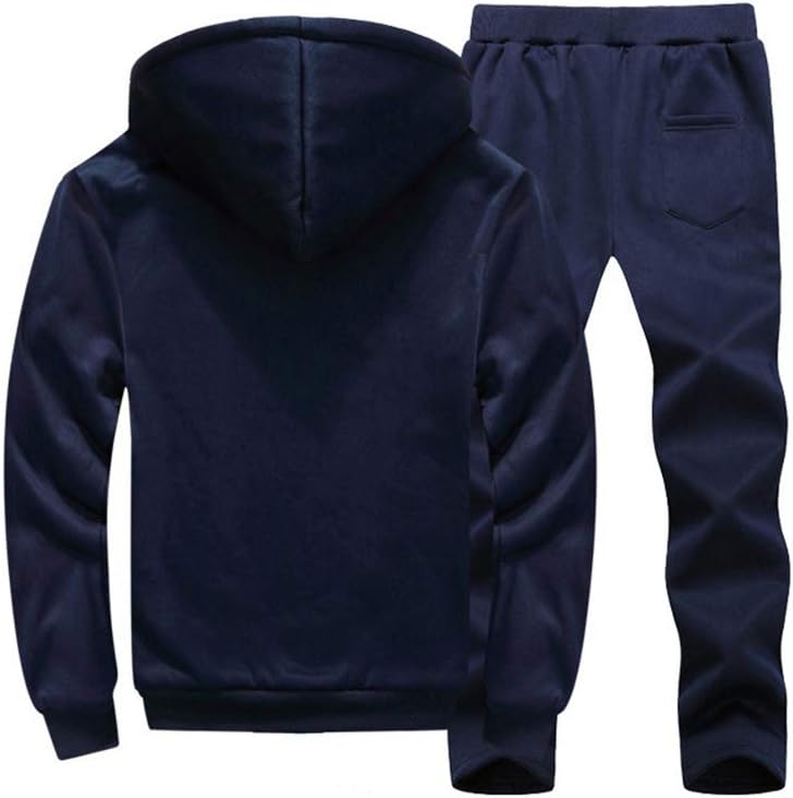 Dunkelblauer Herren-Trainingsanzug, Kapuzenpullover und Jogginghose, bequem, sportlich.