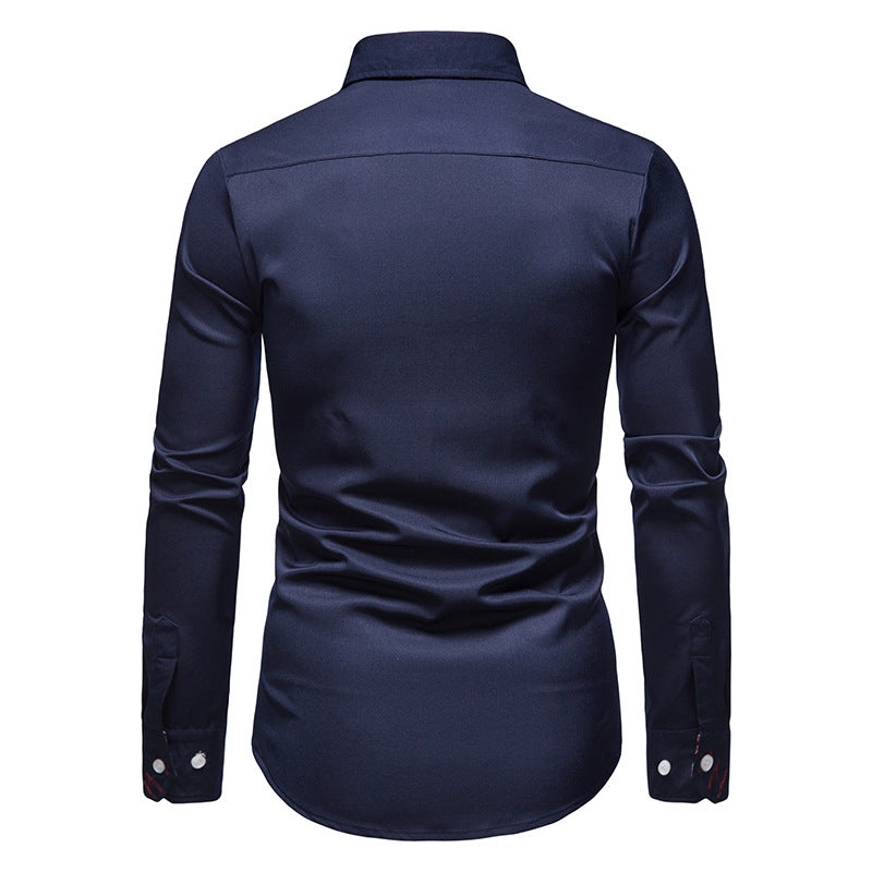Dunkelblaues Herrenhemd, langärmelig, elegantes Design, Baumwolle, Jansen Fashion.