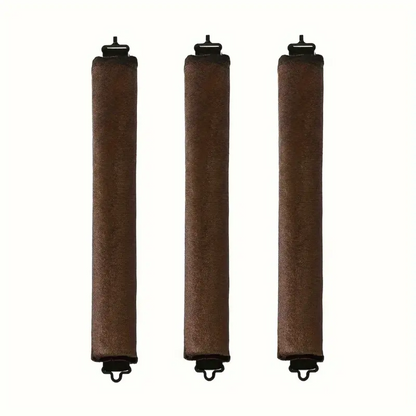 Drei braune Heizkörperbürsten aus Kunststoff, ideal zur Reinigung von Heizkörpern.