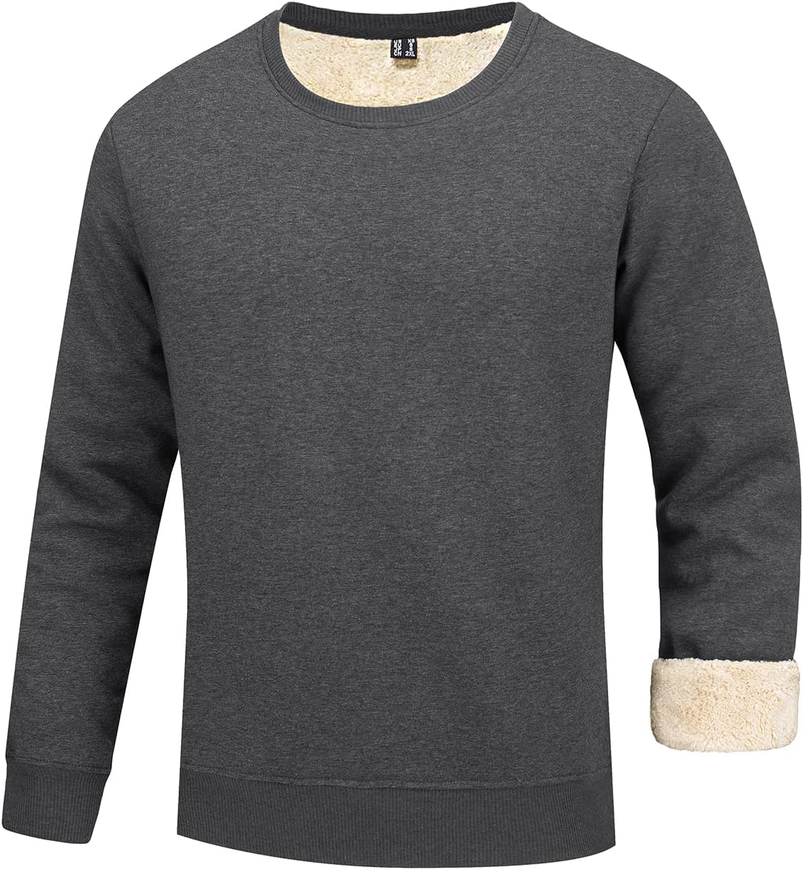 Dunkelgrauer Herrenpullover mit Fleecefutter, langärmelig, warm, bequem, modisch.