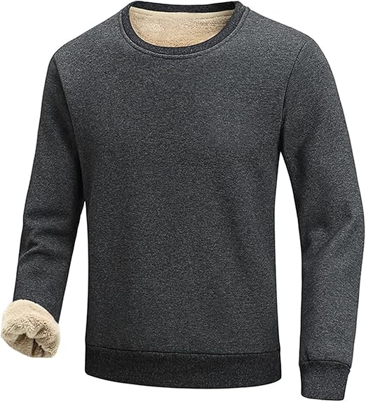 Dunkelgrauer Herrenpullover, Fleece gefüttert, langärmelig, warm, Wintermode.