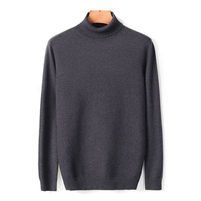 Dunkelgrauer Rollkragenpullover aus Kaschmir, Herrenmode, warm, elegant, Winterkleidung.