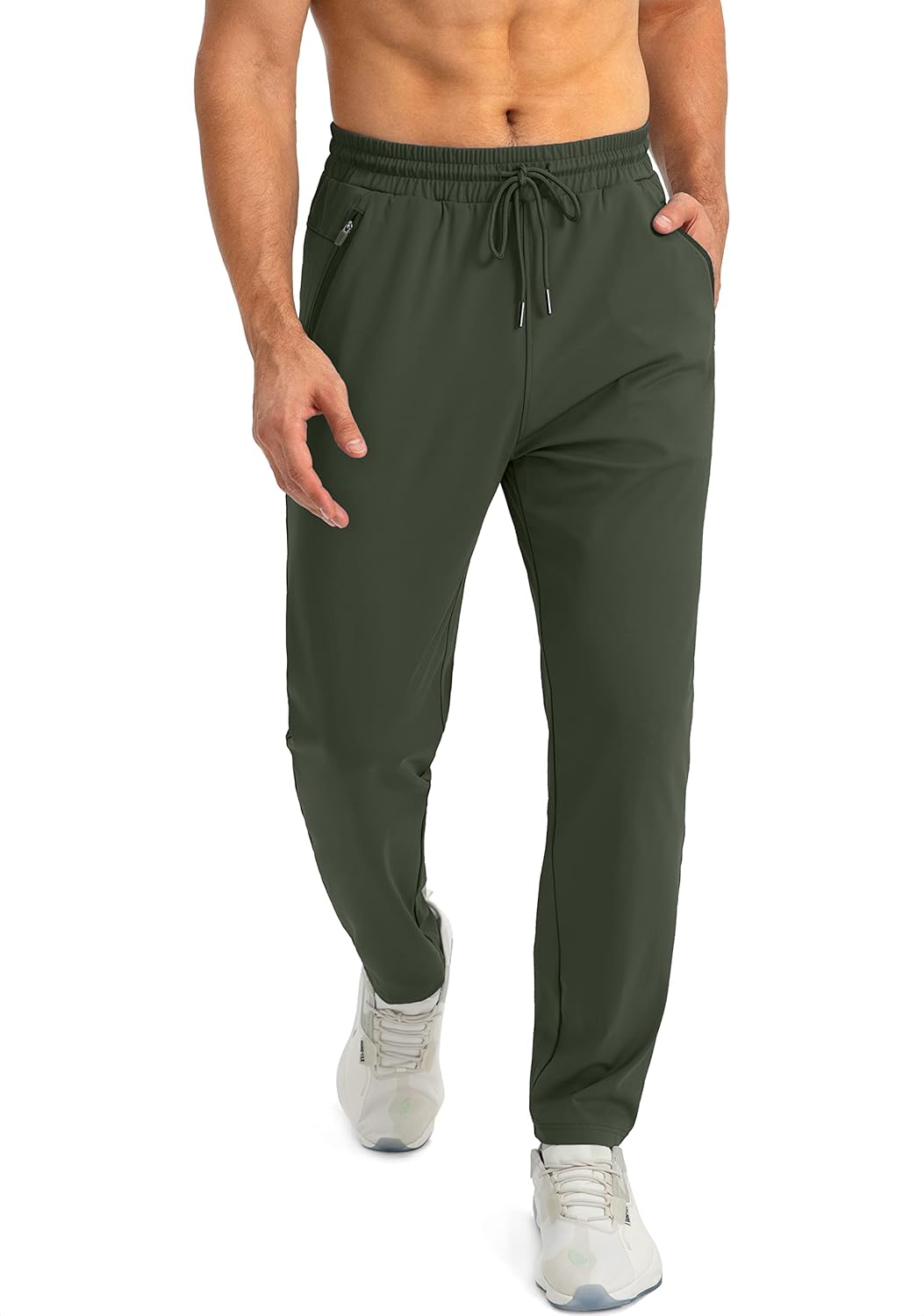 Grüne Herren-Sporthose, elastisch, atmungsaktiv, ideal für Fitness und Freizeit.