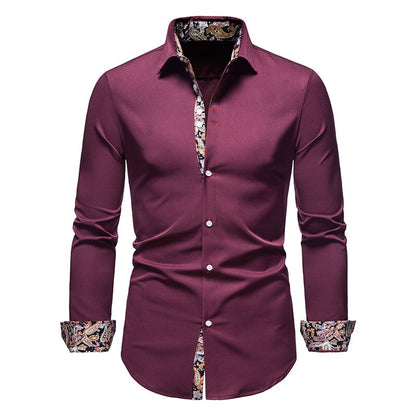 Bordeaux Herrenhemd mit Paisley-Muster, langärmelig, stilvoll, Baumwolle, Jansen Fashion.