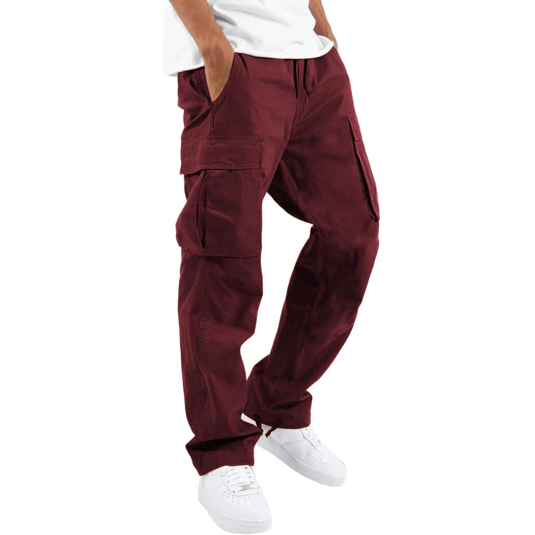 Bordeauxfarbene Cargo-Hose für Herren, Baumwolle, lässig, mit Taschen, modisch, bequem.