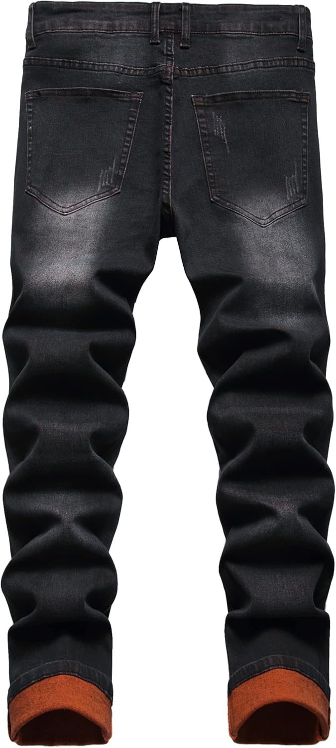 Schwarze Herren-Jeans, Slim Fit, Denim, modisch, mit umgeschlagenem Saum.