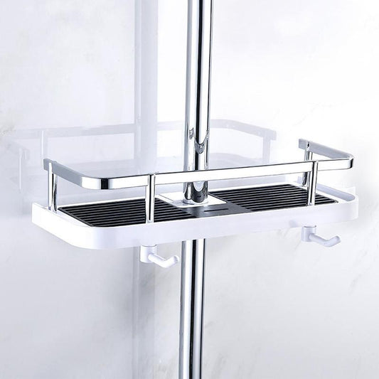 Duschablage Edelstahl, weiß, wandmontiert, mit Haken, Badezimmer-Organizer, modern.